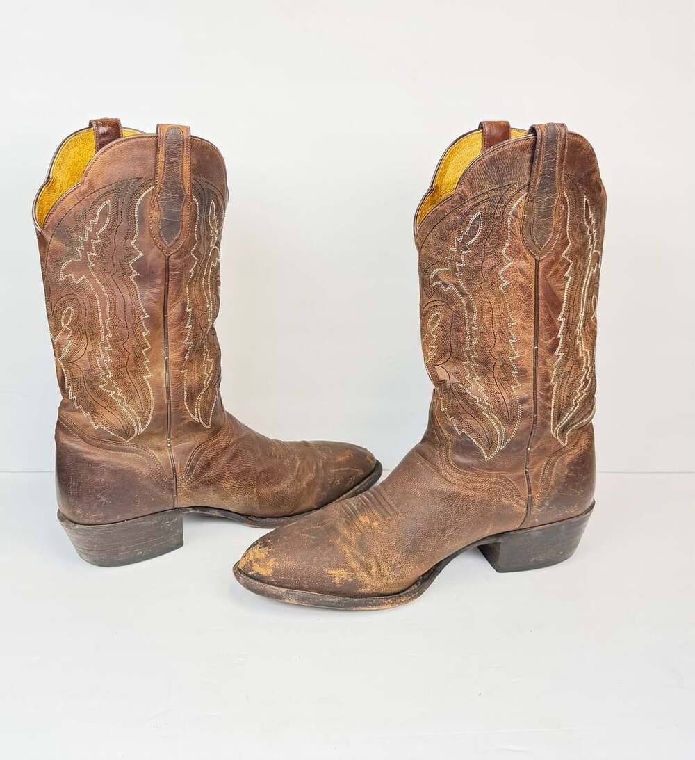 J.B. Dillon Men's 5855 Brown Distressed Leather Western Cowboy Boots SZ 10.5 EE